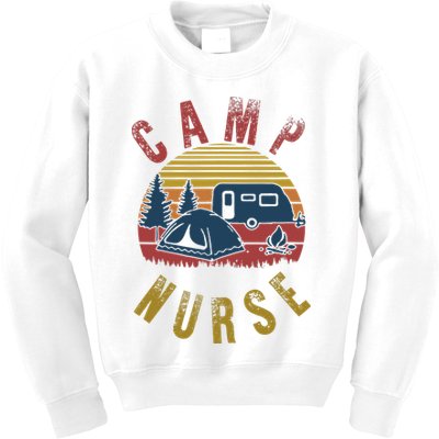 Camp Nurse Nursing Outdoor Summer Camping Retro Sunset Kids Sweatshirt