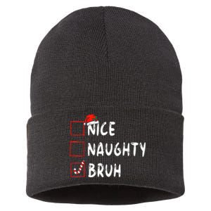 Christmas Nice Naughty Bruh Sarcastic Christmas Sustainable Knit Beanie