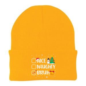 Christmas Nice Naughty Bruh Funny Xmas List Knit Cap Winter Beanie