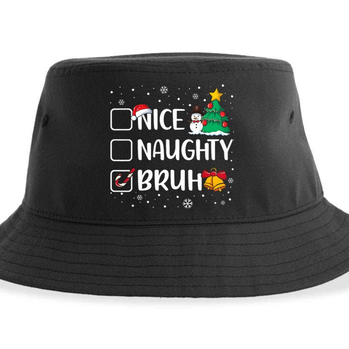 Christmas Nice Naughty Bruh Funny Xmas List Sustainable Bucket Hat