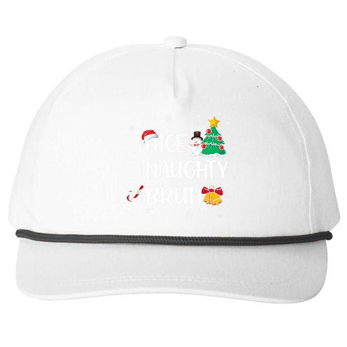 Christmas Nice Naughty Bruh Funny Xmas List Snapback Five-Panel Rope Hat