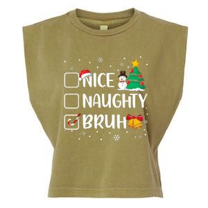 Christmas Nice Naughty Bruh Funny Xmas List Garment-Dyed Women's Muscle Tee