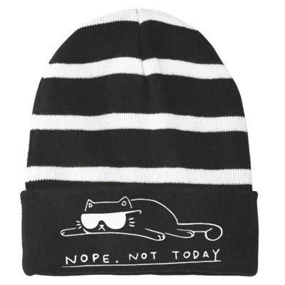 Cat Nope Not Today Striped Beanie with Solid Band