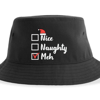 Christmas Nice Naughty Meh Funny Xmas List Sustainable Bucket Hat