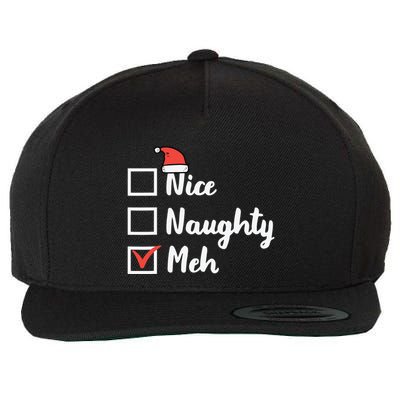 Christmas Nice Naughty Meh Funny Xmas List Wool Snapback Cap