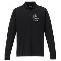 Christmas Nice Naughty Bruh Funny Xmas List Performance Long Sleeve Polo