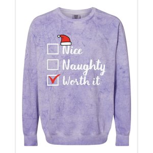 Christmas Nice Naughty Worth It Funny Xmas Colorblast Crewneck Sweatshirt