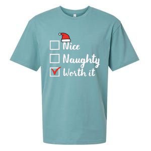 Christmas Nice Naughty Worth It Funny Xmas Sueded Cloud Jersey T-Shirt