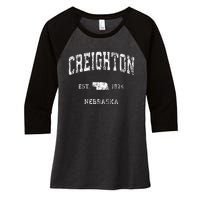 Creighton Nebraska NE Vintage Athletic Sports Women's Tri-Blend 3/4-Sleeve Raglan Shirt