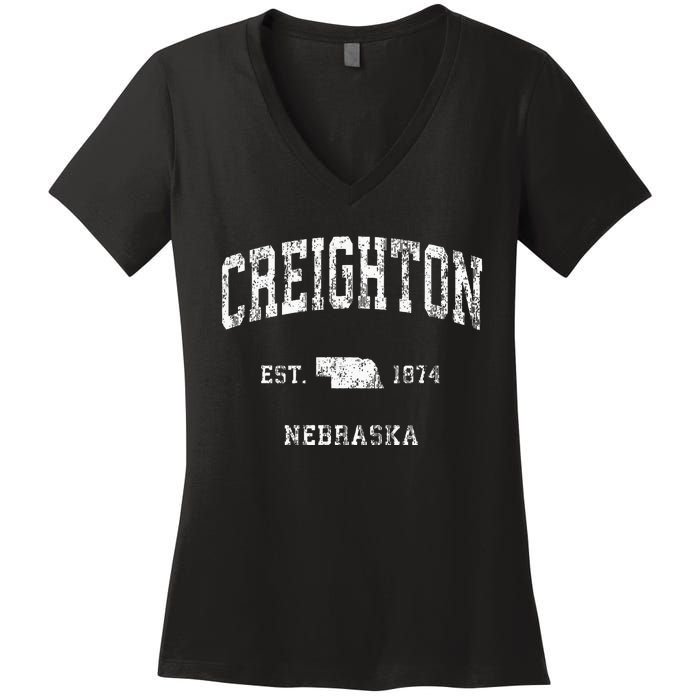 Creighton Nebraska NE Vintage Athletic Sports Women's V-Neck T-Shirt