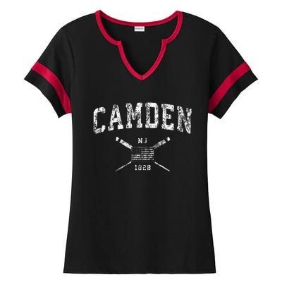 Camden Nj Nautical Vintage Us Flag Ladies Halftime Notch Neck Tee