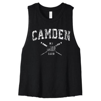 Camden Nj Nautical Vintage Us Flag Women's Racerback Cropped Tank