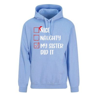 Christmas Nice Naughty Sister Did It Xmas Family Unisex Surf Hoodie