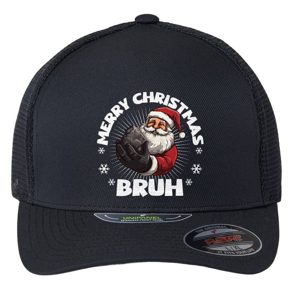 Christmas Nice Naughty Bruh Funny Xmas List Flexfit Unipanel Trucker Cap