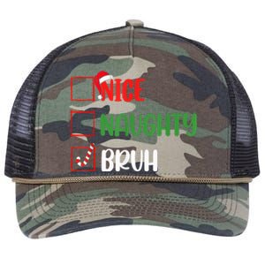 Christmas Nice Naughty Bruh Funny Xmas List Retro Rope Trucker Hat Cap