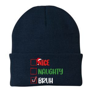 Christmas Nice Naughty Bruh Funny Xmas List Knit Cap Winter Beanie