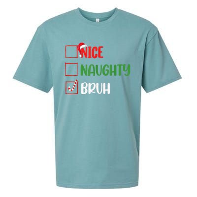 Christmas Nice Naughty Bruh Funny Xmas List Sueded Cloud Jersey T-Shirt