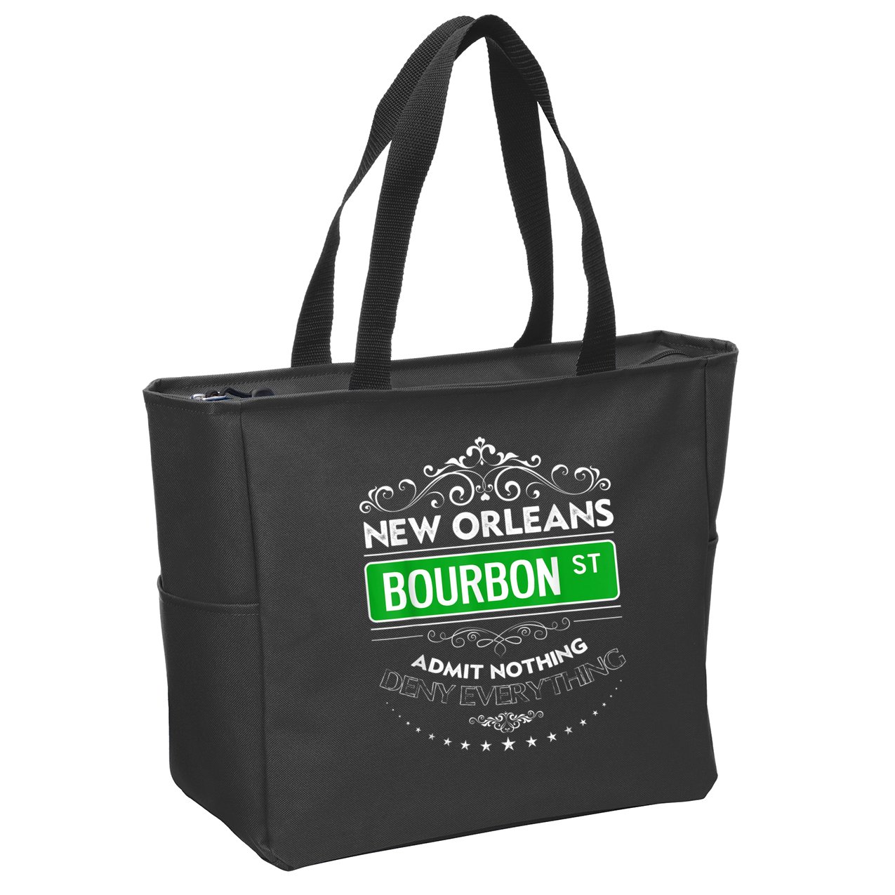 Classy New Orleans Bourbon Street Cool Fun NOLA Mardi Gras Zip Tote Bag