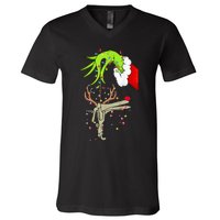 Christmas Nurse Obgyn Nurse Reindeer Speculum Xmas Lights V-Neck T-Shirt