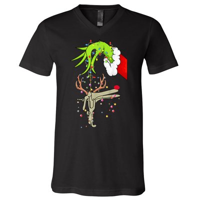 Christmas Nurse Obgyn Nurse Reindeer Speculum Xmas Lights V-Neck T-Shirt