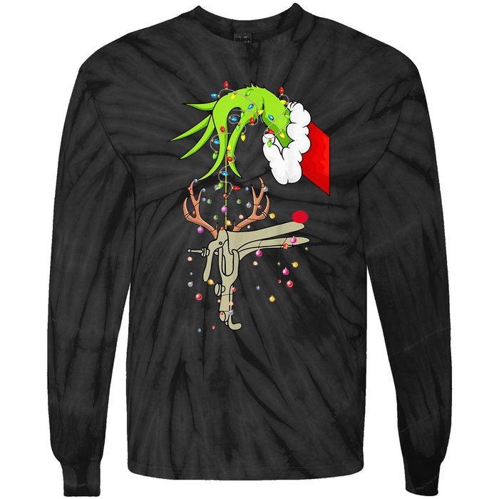 Christmas Nurse Obgyn Nurse Reindeer Speculum Xmas Lights Tie-Dye Long Sleeve Shirt