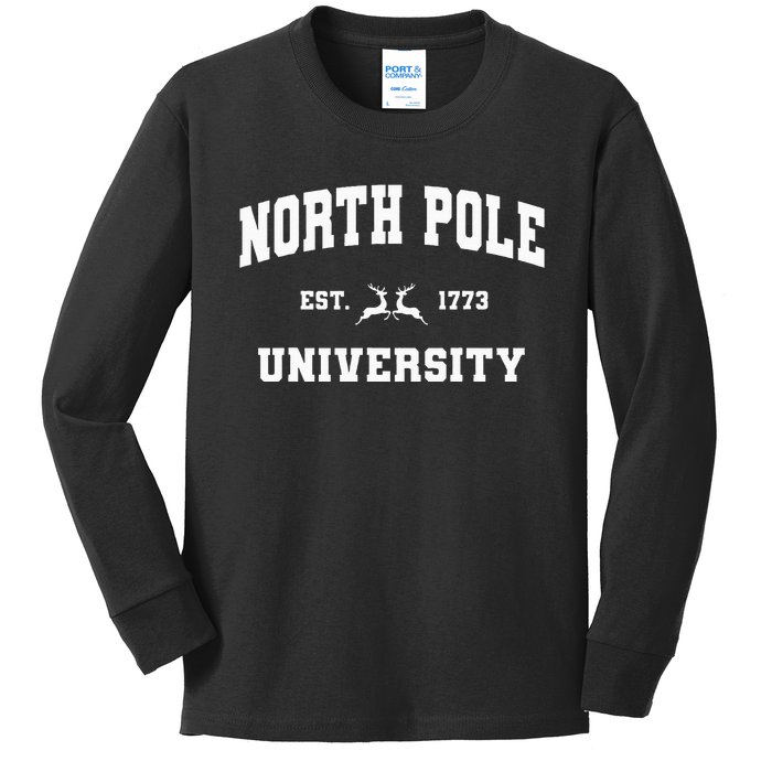 Christmas North Pole University Santa Workshop Elves Red Kids Long Sleeve Shirt