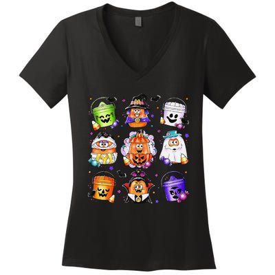 Chicken Nuggets Pumpkin Halloween 90S Vintage Gift Women's V-Neck T-Shirt