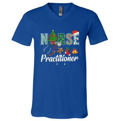 Christmas Nurse Practitioner Scrubs Nurse Xmas Stethoscope Funny Gift V-Neck T-Shirt