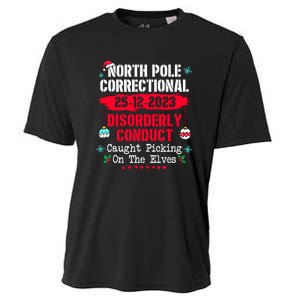 Christmas North Pole Correctional Disorderly Conduct Caught Elves Xmas Gift Cooling Performance Crew T-Shirt