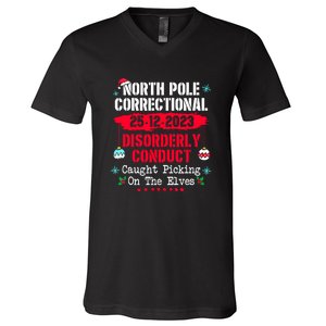 Christmas North Pole Correctional Disorderly Conduct Caught Elves Xmas Gift V-Neck T-Shirt