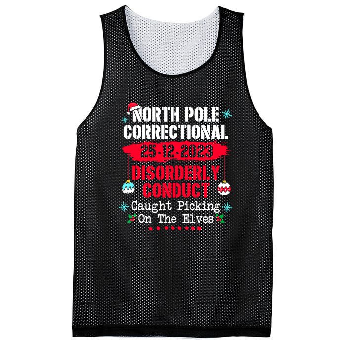 Christmas North Pole Correctional Disorderly Conduct Caught Elves Xmas Gift Mesh Reversible Basketball Jersey Tank