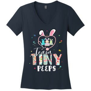 Cute NICU PICU L&D Nurse Easter Day Stethoscope Cute Bunny Women's V-Neck T-Shirt