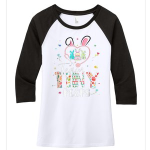 Cute NICU PICU L&D Nurse Easter Day Stethoscope Cute Bunny Women's Tri-Blend 3/4-Sleeve Raglan Shirt