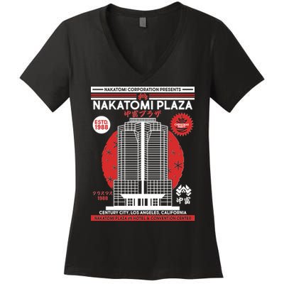 Classic Nakatomi Plaza Christmas Party Flyer Poster Women's V-Neck T-Shirt