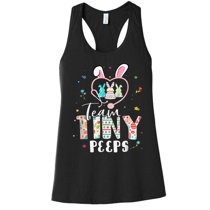 Cute NICU PICU L&D Nurse Easter Day Stethoscope Cute Bunny Women's Racerback Tank