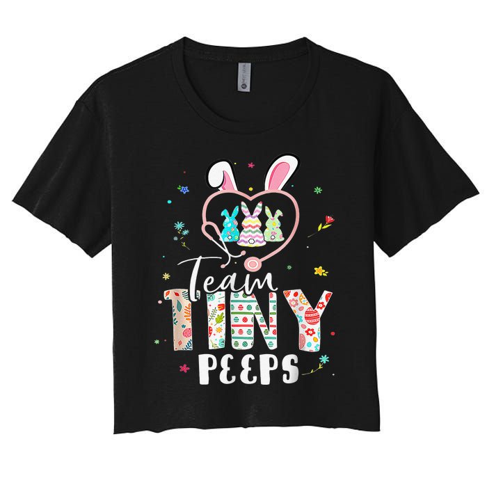 Cute NICU PICU L&D Nurse Easter Day Stethoscope Cute Bunny Women's Crop Top Tee