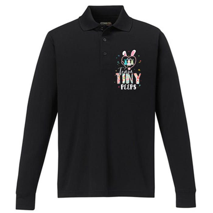 Cute NICU PICU L&D Nurse Easter Day Stethoscope Cute Bunny Performance Long Sleeve Polo