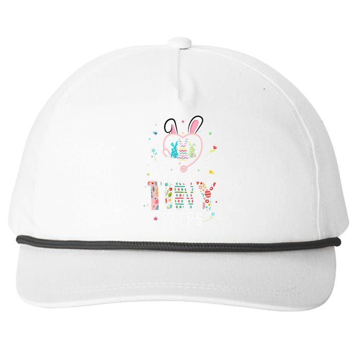 Cute NICU PICU L&D Nurse Easter Day Stethoscope Cute Bunny Snapback Five-Panel Rope Hat