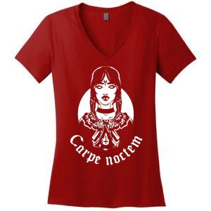 Carpe Noctem Pagan Atheist Magic Goddess Gothic Witchcraft Women's V-Neck T-Shirt