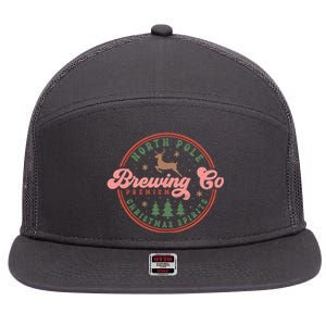 Christmas North Pole Brewing Co Premium Christmas Spirits Label 7 Panel Mesh Trucker Snapback Hat