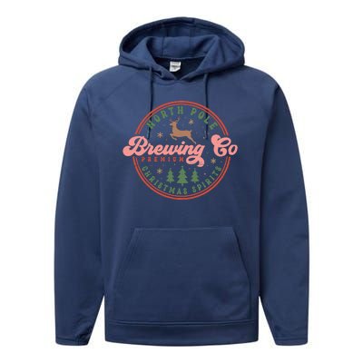 Christmas North Pole Brewing Co Premium Christmas Spirits Label Performance Fleece Hoodie