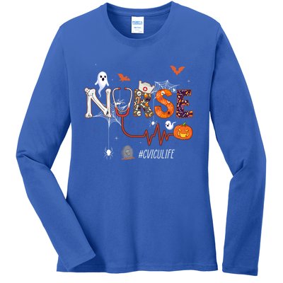 Cvicu Nurse Pumpkin Halloween Cardiovascular Icu Nursing Gift Ladies Long Sleeve Shirt