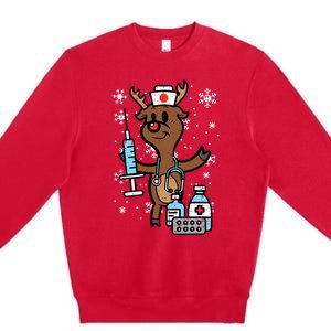 Christmas Nurse Reindeer Funny Xmas Nursing Scrub Top Premium Crewneck Sweatshirt