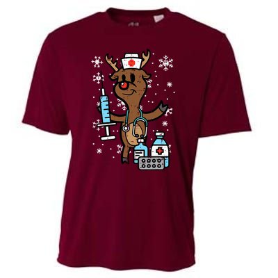 Christmas Nurse Reindeer Funny Xmas Nursing Scrub Top Cooling Performance Crew T-Shirt