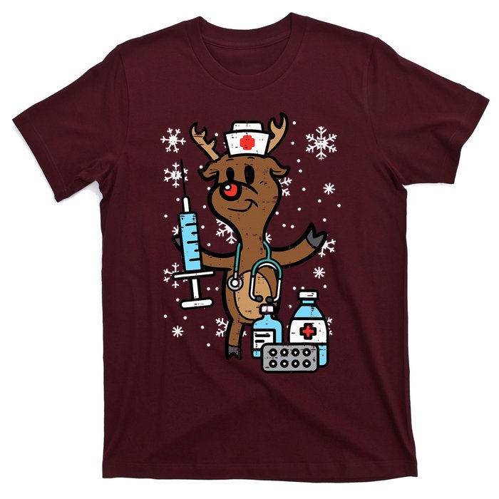 Christmas Nurse Reindeer Funny Xmas Nursing Scrub Top T-Shirt