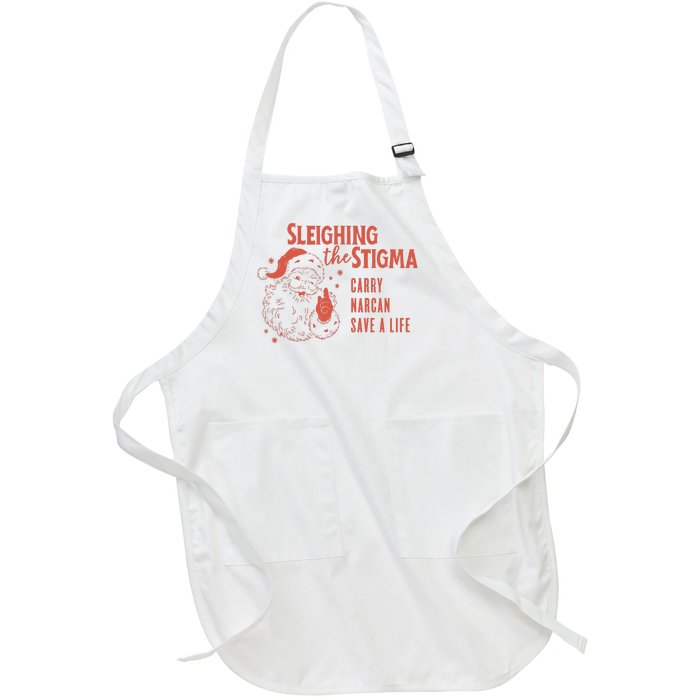 Christmas Narcan Retro Santa Carry Narcan Harm Reduction Full-Length Apron With Pockets