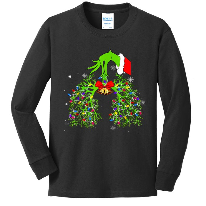 Christmas Nurse Respiratory Therapist Lung Xmas Lights Kids Long Sleeve Shirt