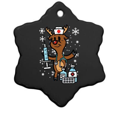 Christmas Nurse Reindeer Funny Xmas Nursing Scrub Top Women Ceramic Star Ornament