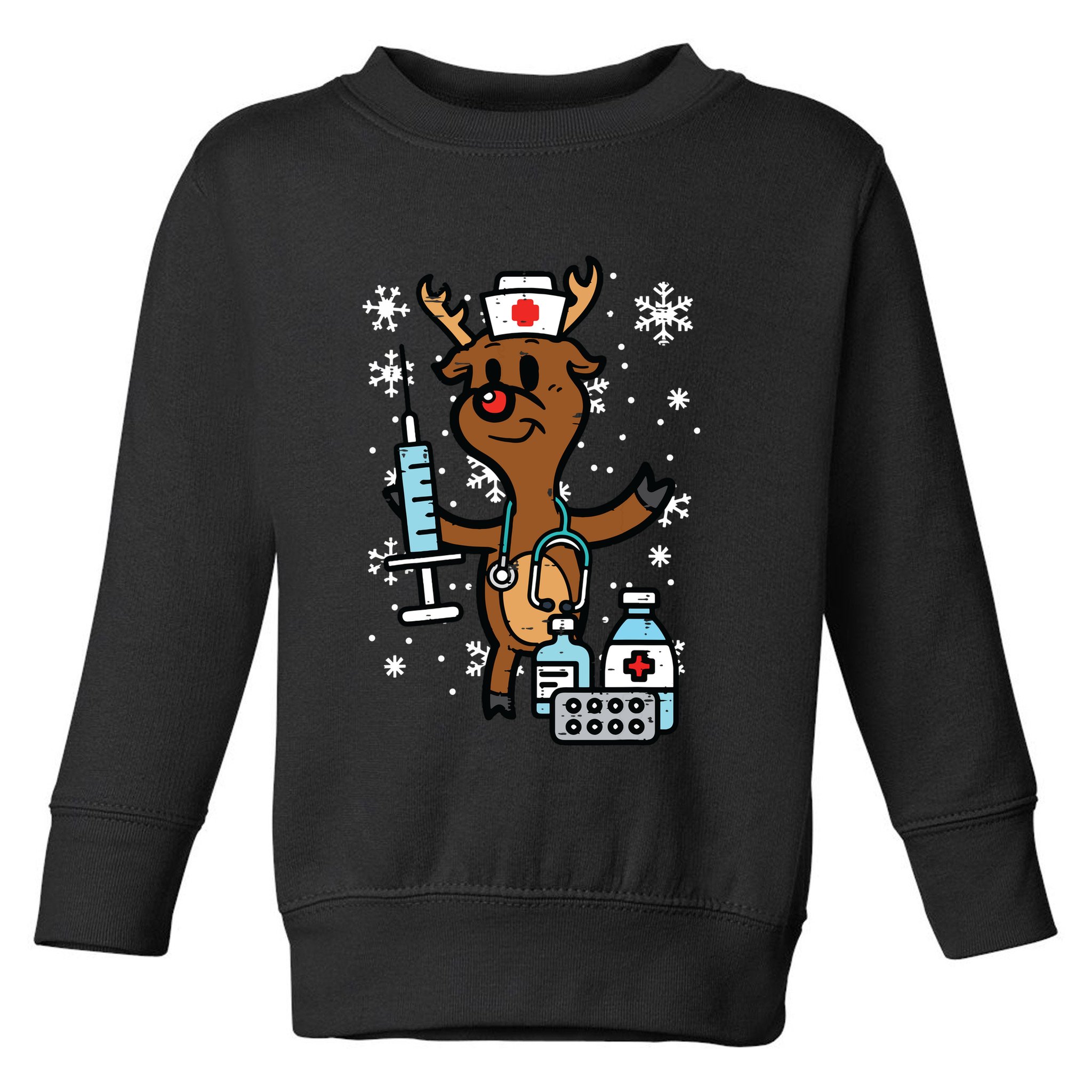 Christmas Nurse Reindeer Funny Xmas Nursing Scrub Top Women Toddler Sweatshirt
