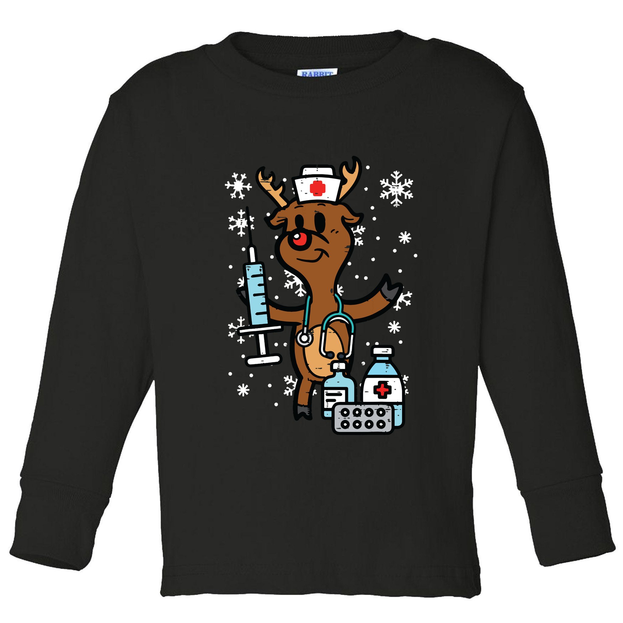 Christmas Nurse Reindeer Funny Xmas Nursing Scrub Top Women Toddler Long Sleeve Shirt